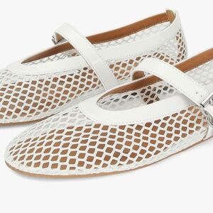 NWOT - Sz 7 - MICIFA White Mesh Ballet Flats Ballerina Flats Buckle Mary Jane